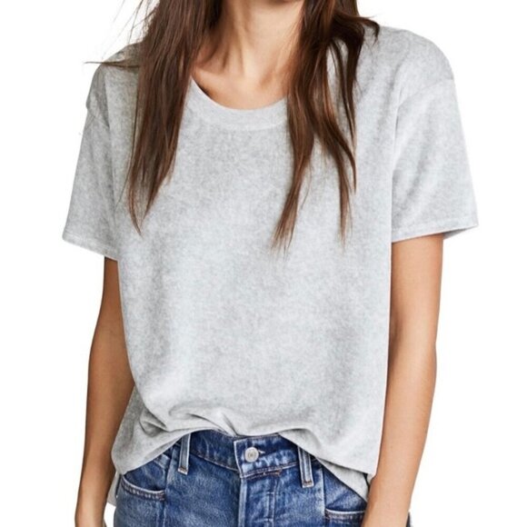 Feel the Piece Terre Jacobs Velour Short Sleeve Tee Shirt Grey Size M/L - Picture 1 of 10